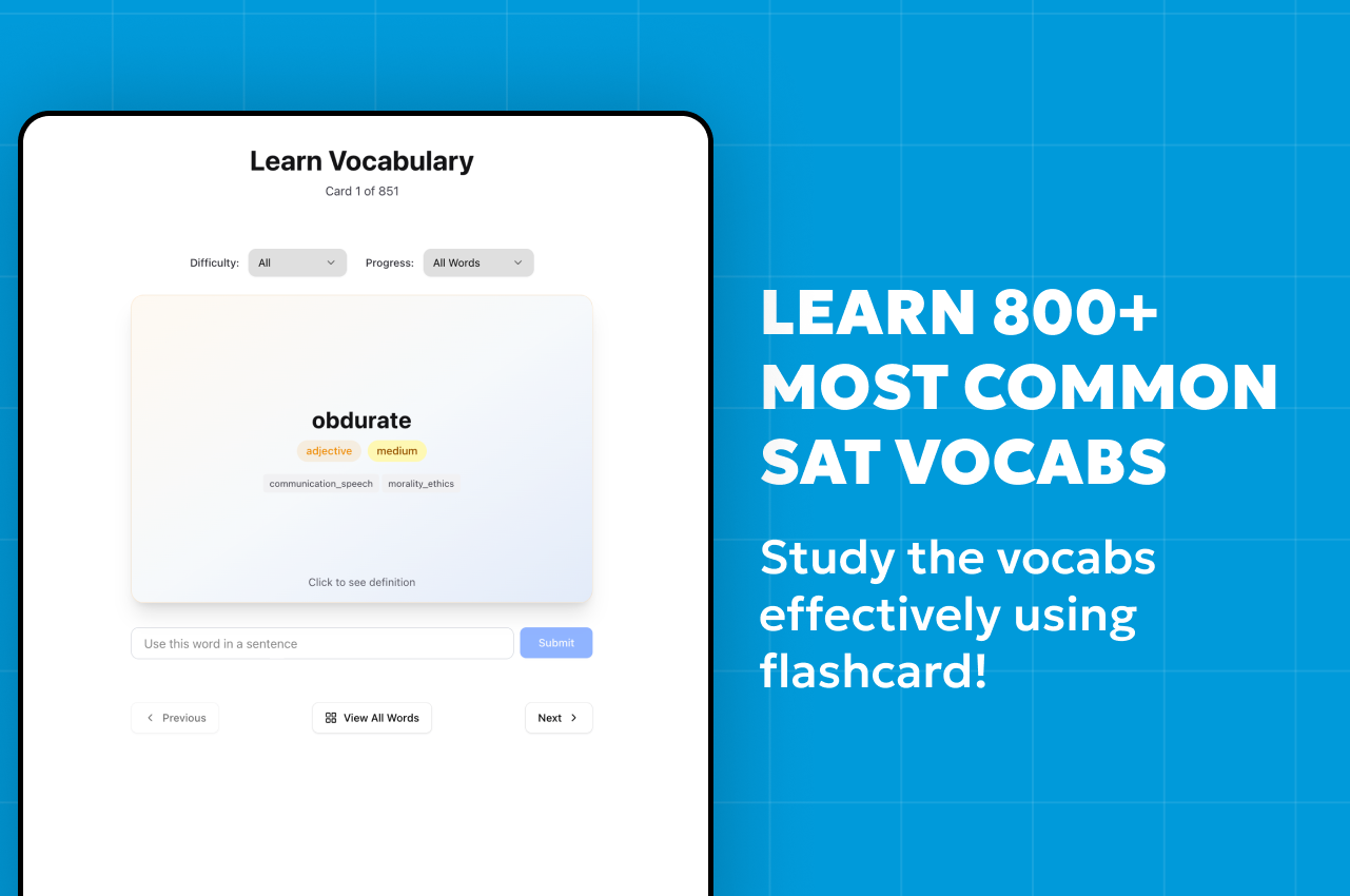 Interactive SAT Vocabulary Flashcards - Study Words with Visual Learning