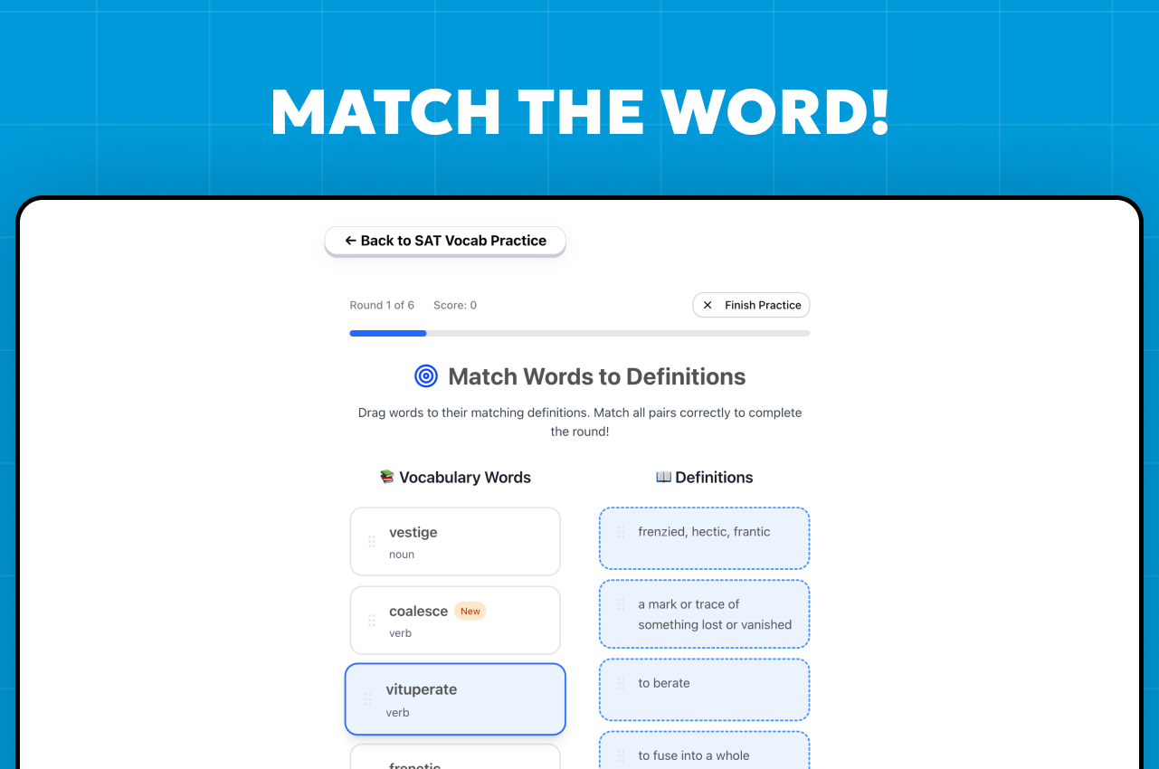 SAT Vocabulary Matching Game - Interactive Word Definition Practice